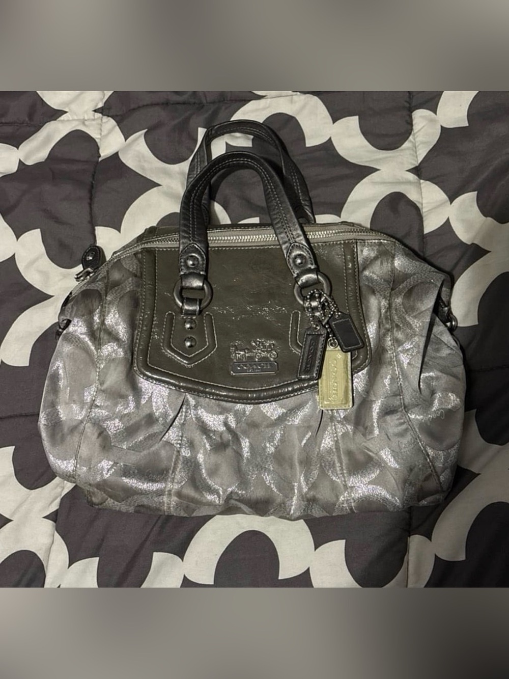 Coach Metallic Silver Signature Satchel